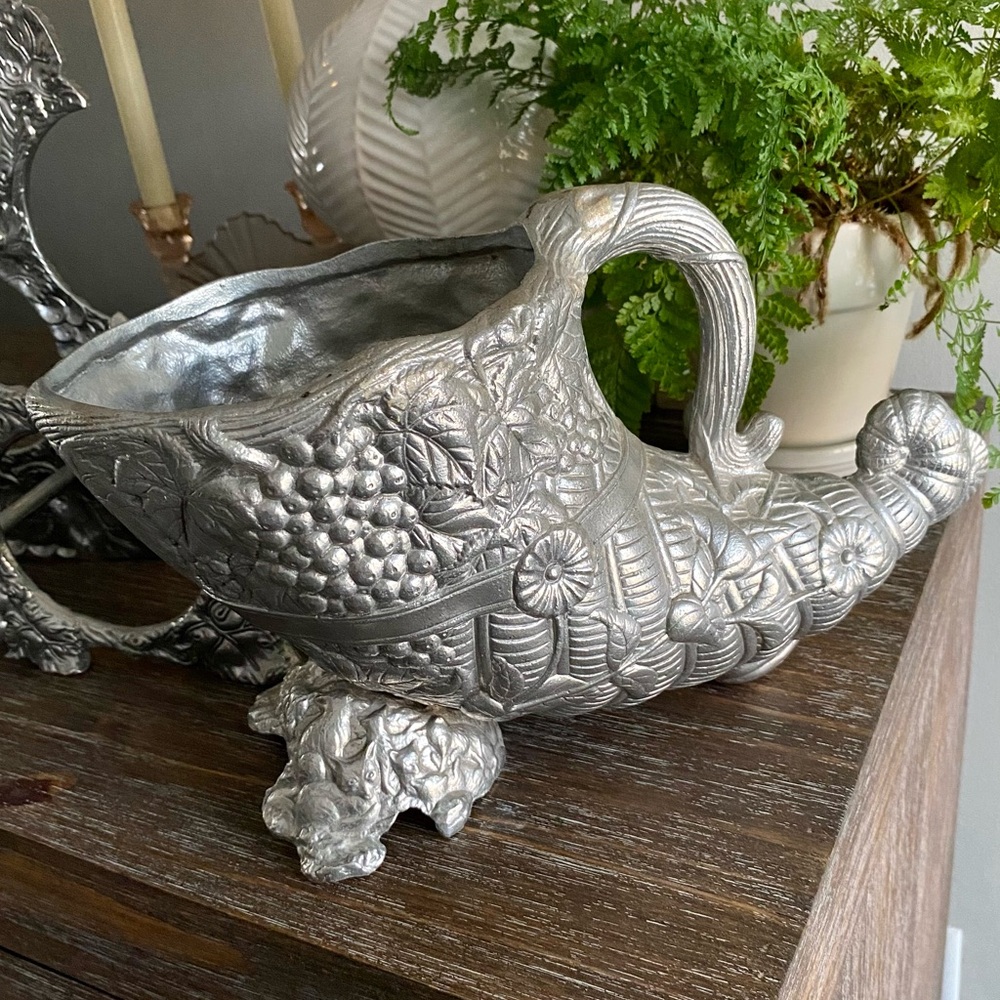 Vtg RARE Arthur Court Cornucopia Wine Cooler Bucket Cast Aluminum Grapes Foxes